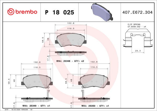 Тормозные колодки передние Solaris IV Rio III IV BREMBO