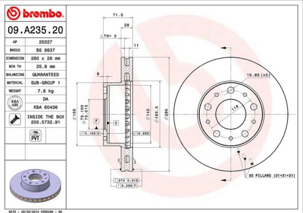 Диск тормозной передний  (вент) Boxer3- 280 мм R15 (толщина 28мм )