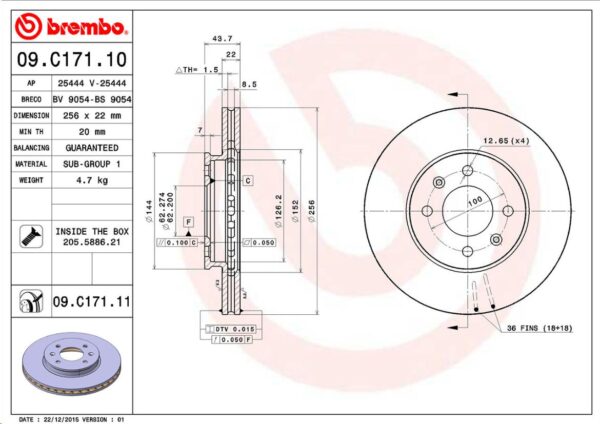 Диск тормозной передний Solaris IV Rio III BREMBO