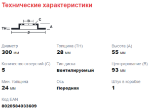 Диск тормозной передний 140-155 л.с. М12