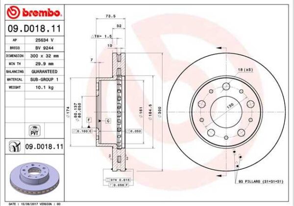 Диск тормозной передний  (вент) Peugeot Boxer3-Fiat Ducato3 (R16 D300mm) (толщина 32 мм) UF