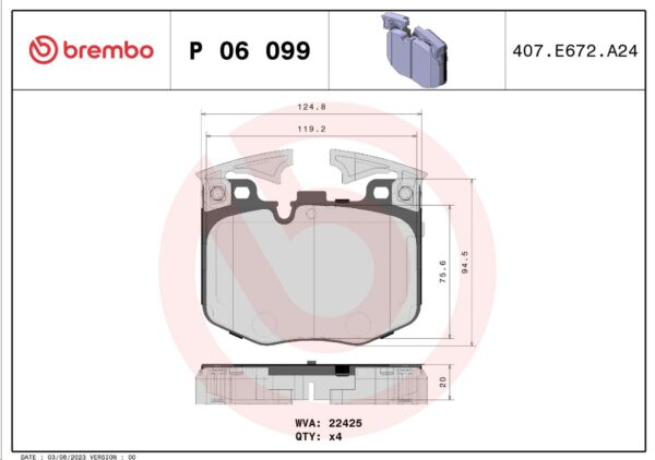 Тормозные колодки передние BMW 3 (G20) 11/18-> / BMW 5 (G30  F90) 09/16-> / BMW 5 Touring  BREMBO EU