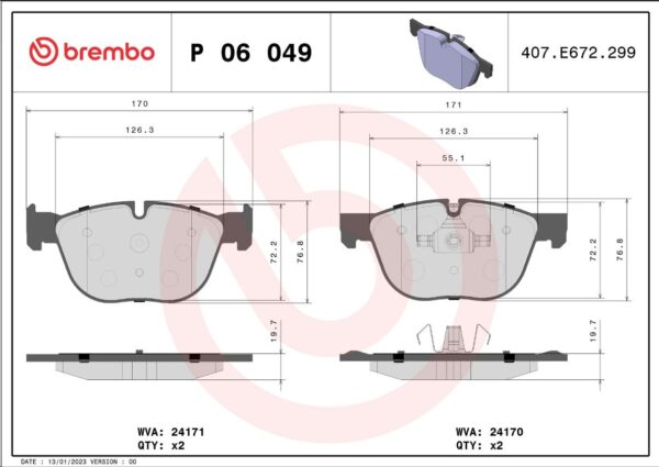 Тормозные колодки передние BMW X5 E70 07-/X6 E71 08-  BREMBO EUROPE