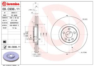 Тормозной диск передний VOLVO S90 II (234) 03/16-> / VOLVO V60 II (225) 02/18->  BREMBO EUROPE