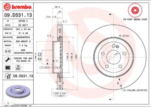 Тормозной диск задний MB C(W205) 15-, E(W213), GLC BREMBO EUROPE