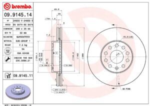 Тормозной диск передний Audi A3, Skoda Octavia, VW Golf 1.4-2.0i/1.9/2.0TDi 03> BREMBO EUROPE