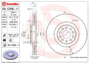 Тормозной диск передний  SKODA Octavia III/VW Tiguan BREMBO EUROPE