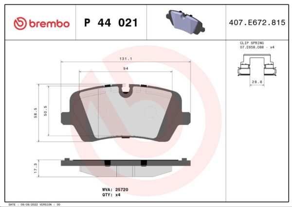 Тормозные колодки задние LR Discovery V/Ranger rover IV/Ranger rover sport II (L462/405/494) BREMBO