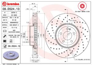 Тормозной диск передний перфорированный Mercedes W205/213/X253 15-  BREMBO EUROPE