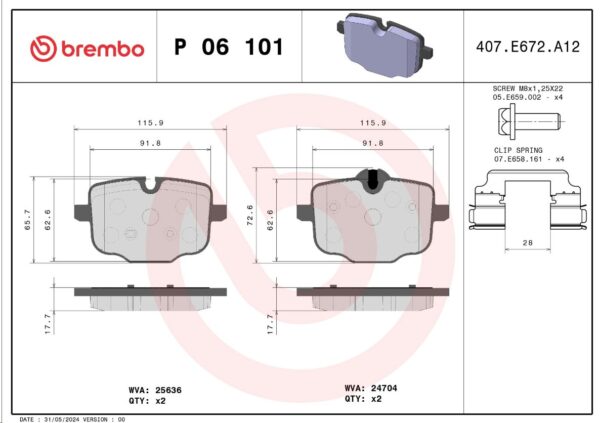 Тормозные колодки задние BMW 5 G30/F90/ 7 G11/G12  BREMBO EUROPE