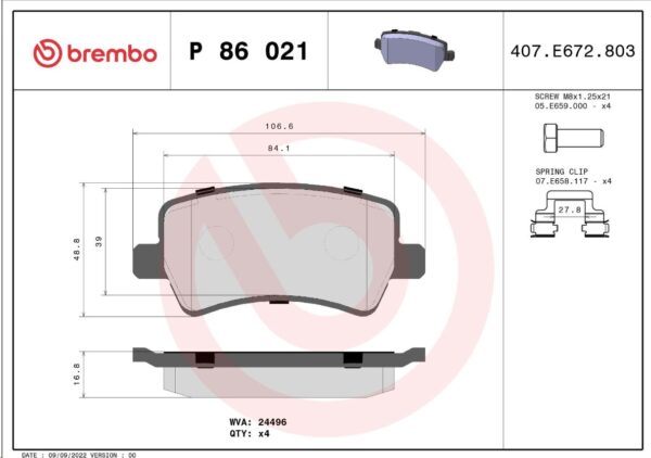 Тормозные колодки задние FORD GALAXY/S-MAX/VOLVO S80/V70/XC60/XC70 07-  BREMBO EUROPE