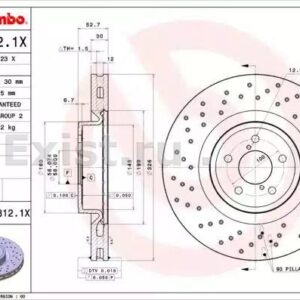 Диск тормозной передний Subaru Forester 2.0-2.5 BREMBO (вентилируемый, перфорированный)