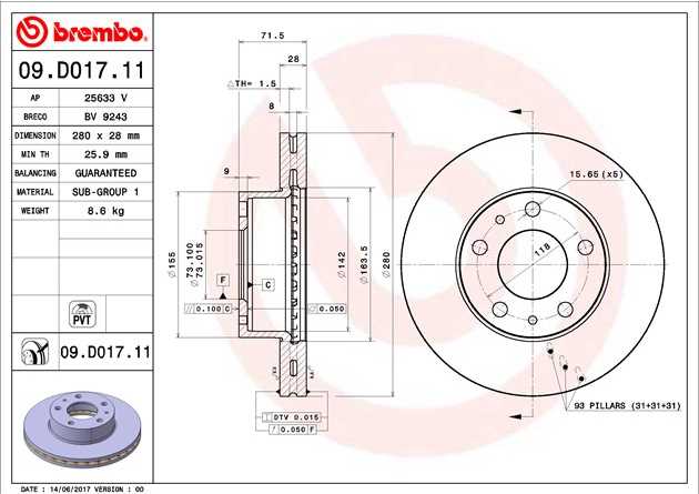 Диск тормозной передний  (вент) Boxer3- 280 мм r16 (толщина 28 мм )  UF - Миниатюра товара 2