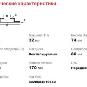Диск тормозной передний (вент) Peugeot Boxer3-Fiat Ducato3 (R16 D300mm) (толщина 32 мм)