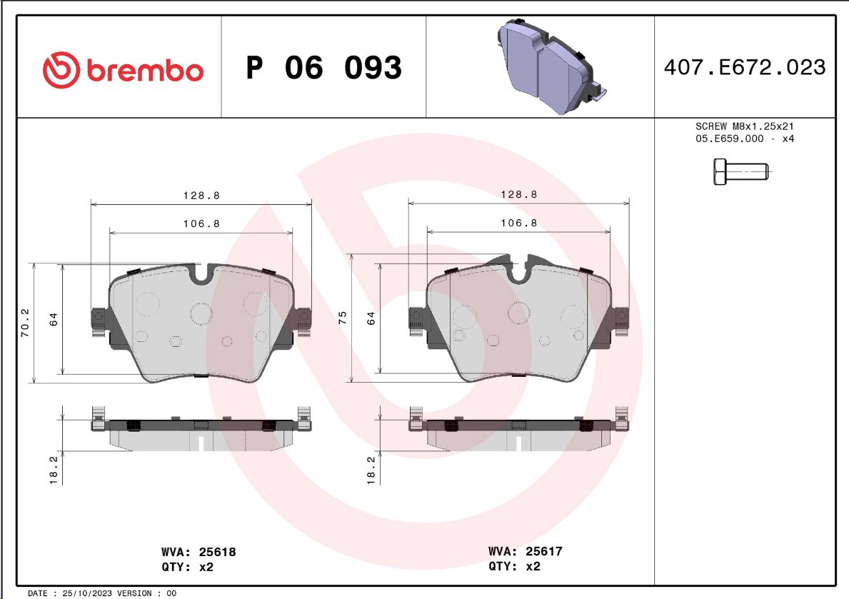 Тормозные колодки передние BMW 5/7/X3/X4 (G series) BREMBO EUROPE - Миниатюра товара 1