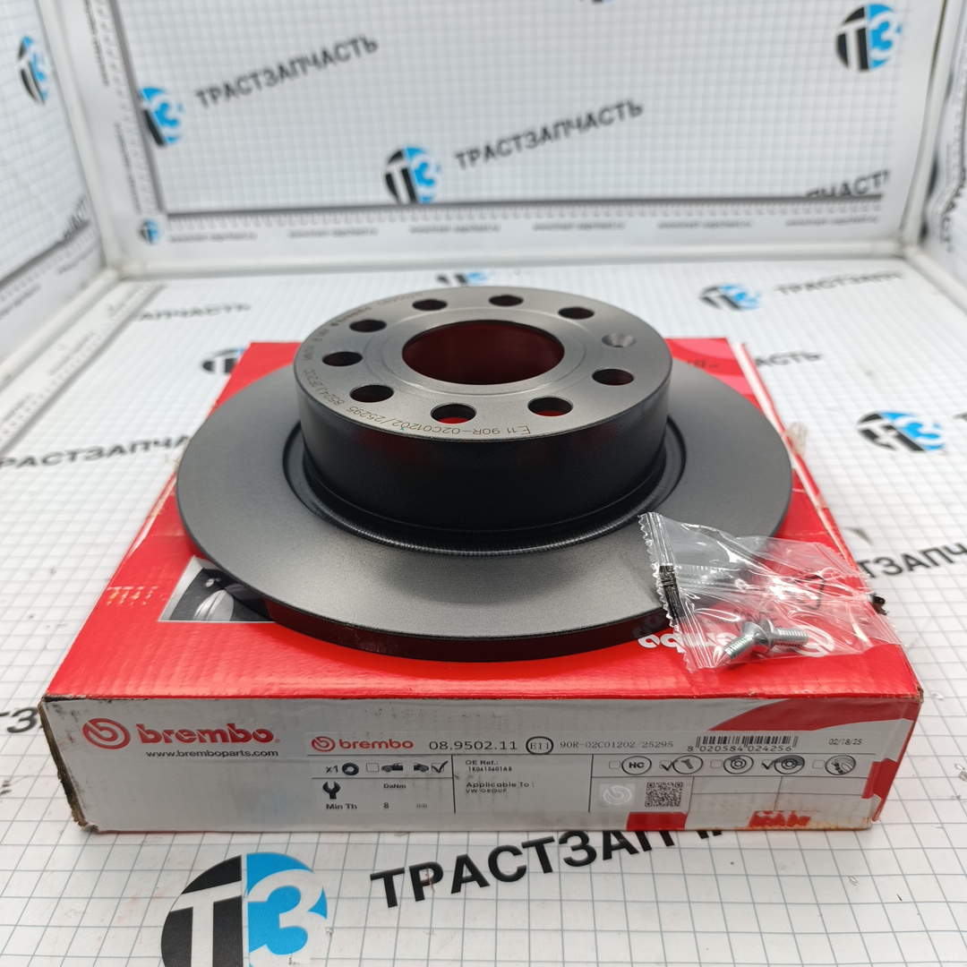Тормозной диск задний Skoda Octavia II (1Z), III (5E, NL, NR) 04-, VW Golf V (1K), VI (5K) BREMBO - Миниатюра товара 1