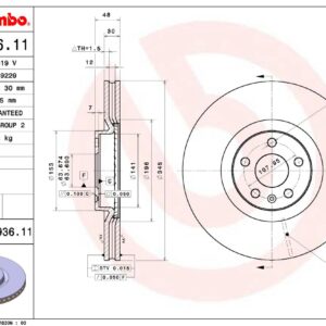 Тормозной диск передний VOLVO S90 II (234) 03/16-> / VOLVO V60 II (225) 02/18-> BREMBO EUROPE