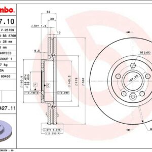 Тормозной диск передний Ford Galaxy/Mondeo/S-Max (BA7) (WA6) BREMBO EUROPE