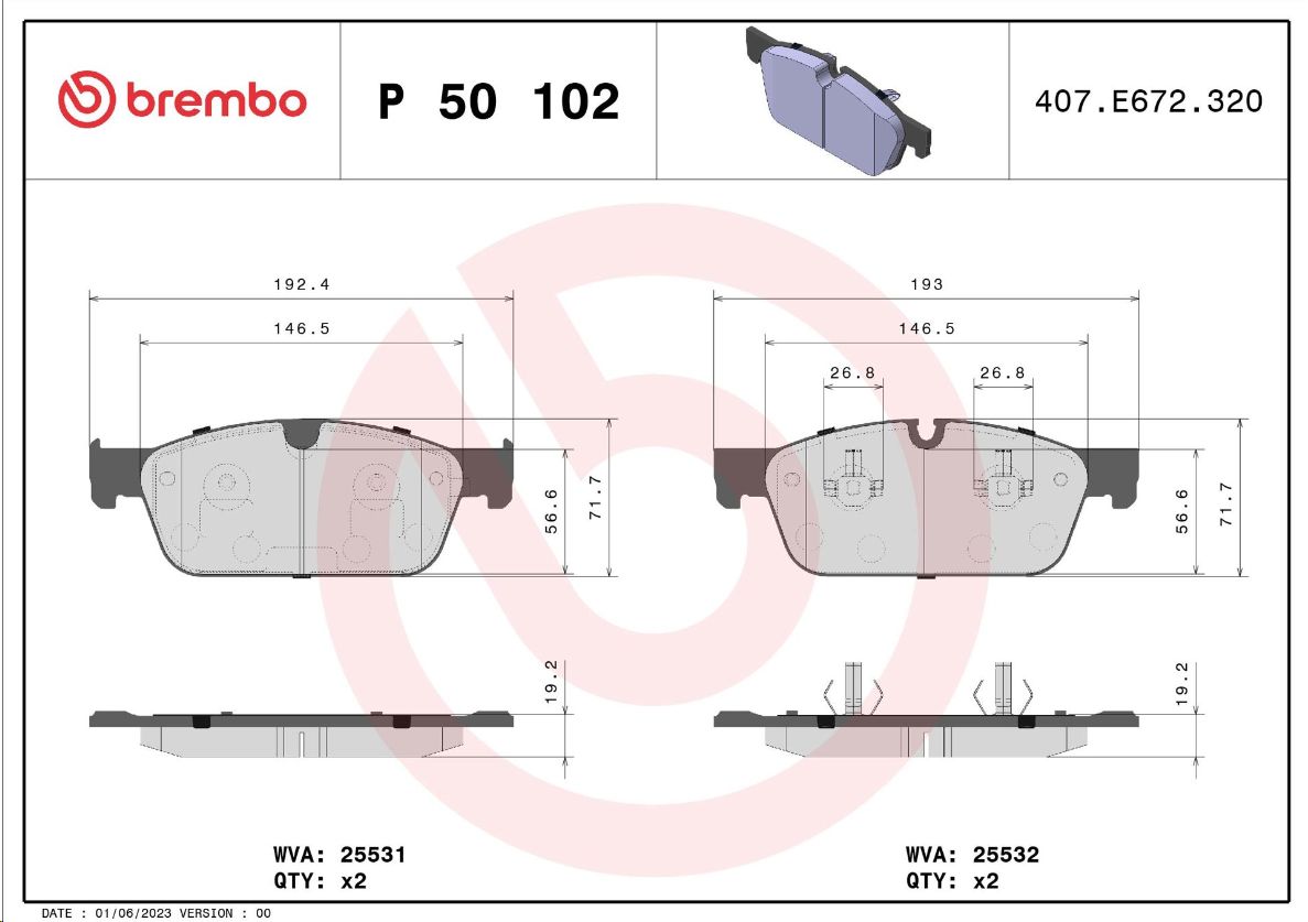 Тормозные колодки передние MERCEDES GL X166/ML W166  BREMBO EUROPE - Миниатюра товара 1