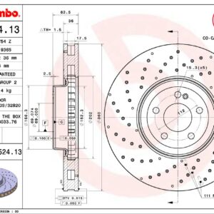 Тормозной диск передний перфорированный Mercedes W205/213/X253 15- BREMBO EUROPE