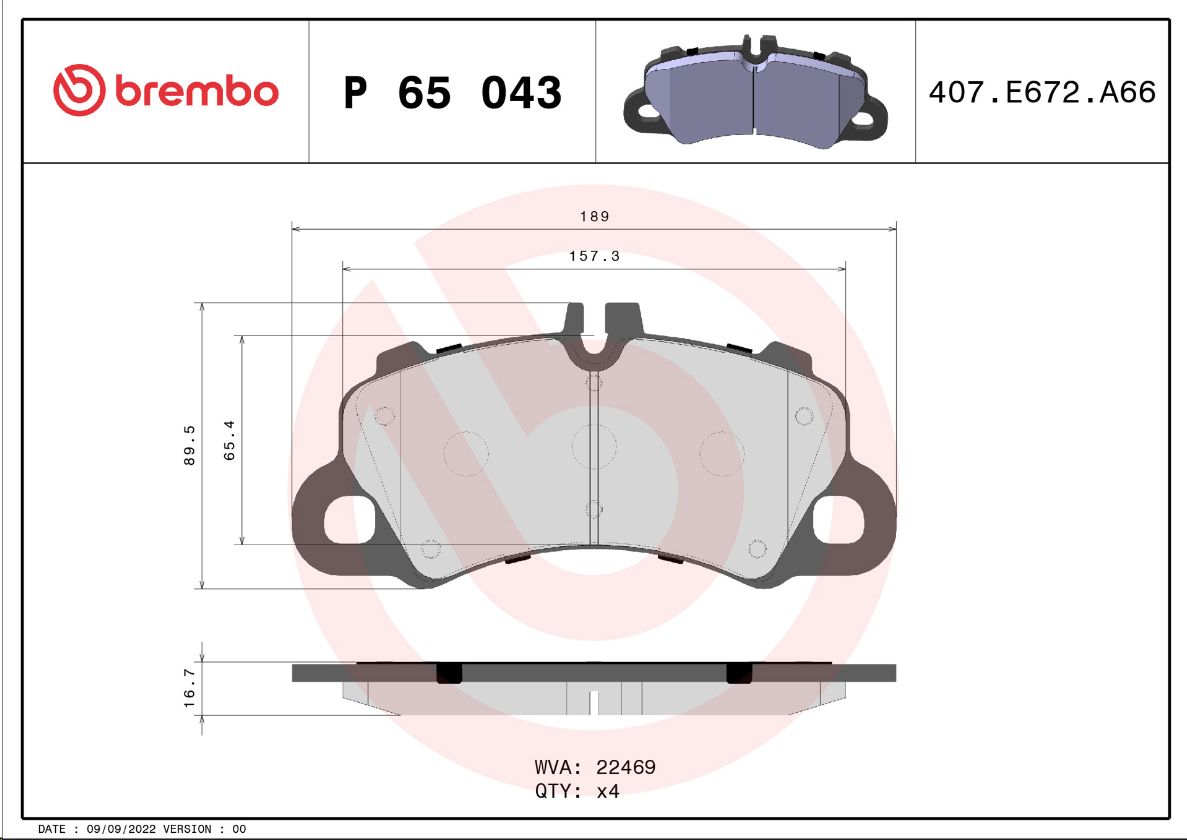 Тормозные колодки передние PORSCHE MACAN 95B BREMBO EUROPE - Миниатюра товара 1