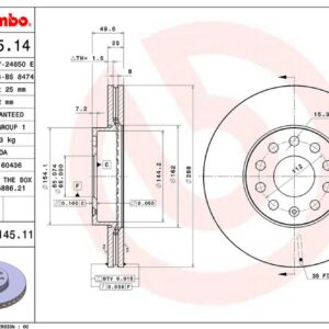Тормозной диск передний Audi A3, Skoda Octavia, VW Golf 1.4-2.0i/1.9/2.0TDi 03> BREMBO EUROPE