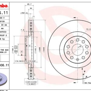 Тормозной диск передний SKODA Octavia III/VW Tiguan BREMBO EUROPE