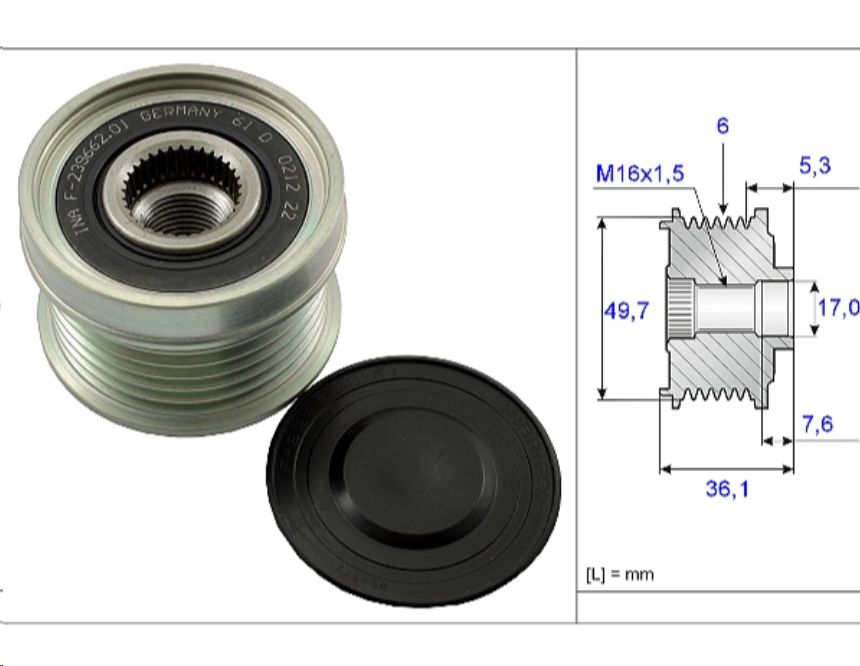 Шкив генератора SsangYong Actyon, kyron,Mercedes Vario 2.0-2.2-2.7 (6PK) INA EUROPE - Миниатюра товара 1