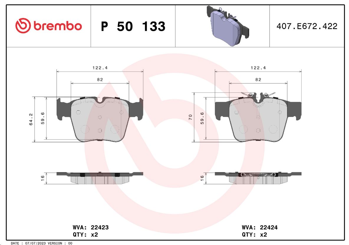 Тормозные колодки задние MB W205 A205 S205 X253 C253 BREMBO EUROPE - Миниатюра товара 1