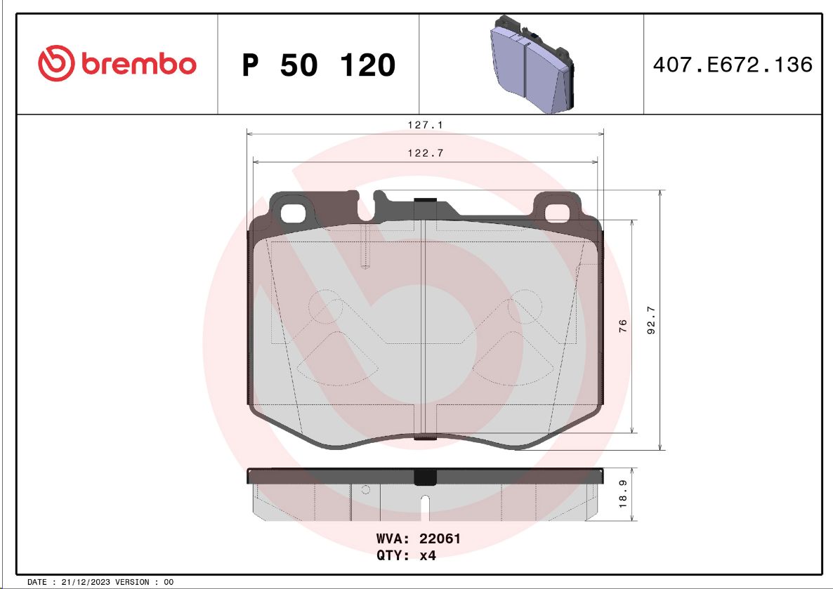 Тормозные колодки передние MB W205/S205 2.0/2.2i/D 14> BREMBO EUROPE - Миниатюра товара 1