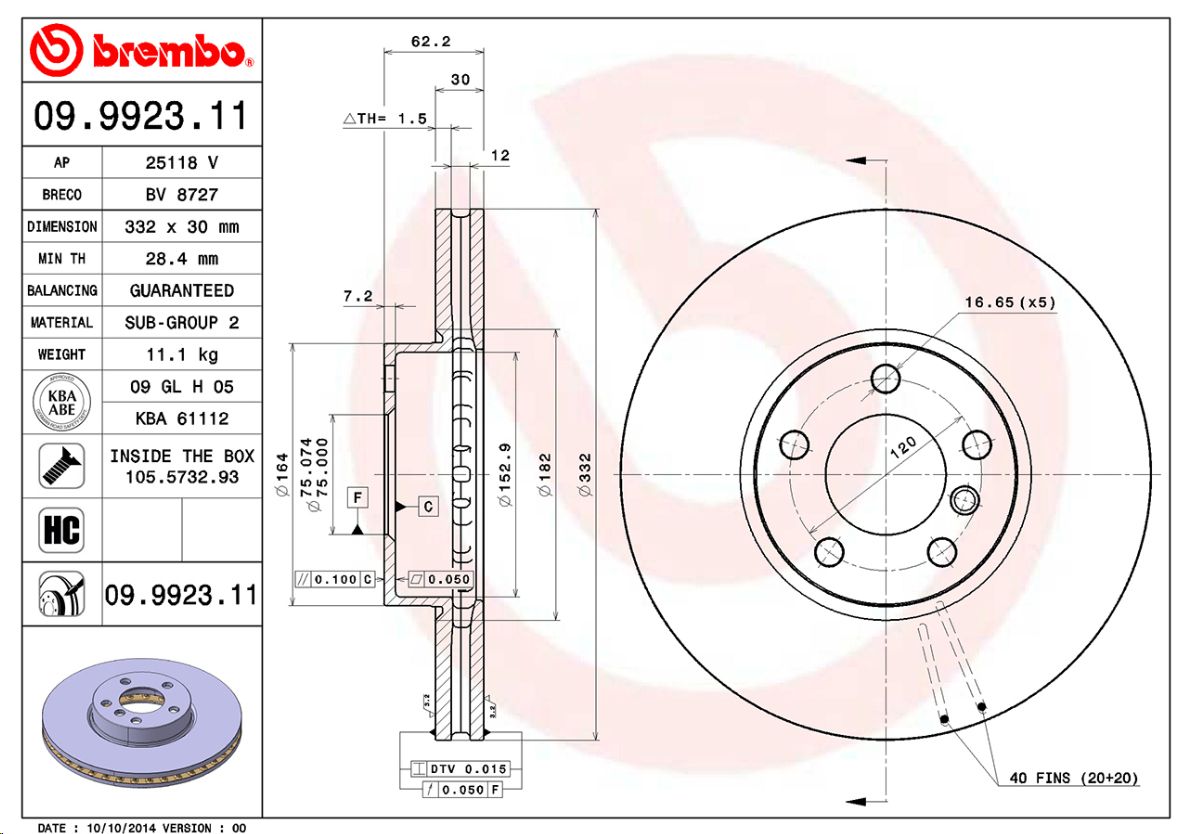 Тормозной диск передний BMW E70/E71/E72/F15/F85/F86 BREMBO EUROPE - Миниатюра товара 1