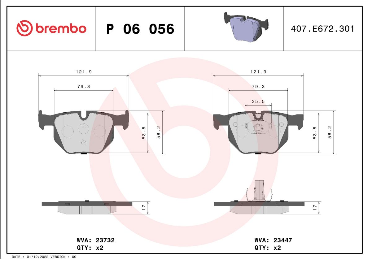 Тормозные колодки задние BMW E70/E71/E72/F15/F85/F86 BREMBO EUROPE - Миниатюра товара 1