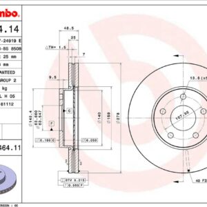 Тормозной диск передний Ford C-Max (DM2) 03-, Ford Focus II 04-, Volvo C30 (533) 06- BREMBO EUROPE