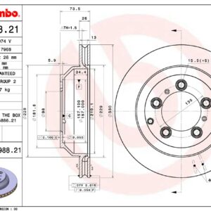 Тормозной диск задний VAG PORSCHE CAYENNE (9YA) CAYENNE Coupe (9YB) BREMBO EUROPE