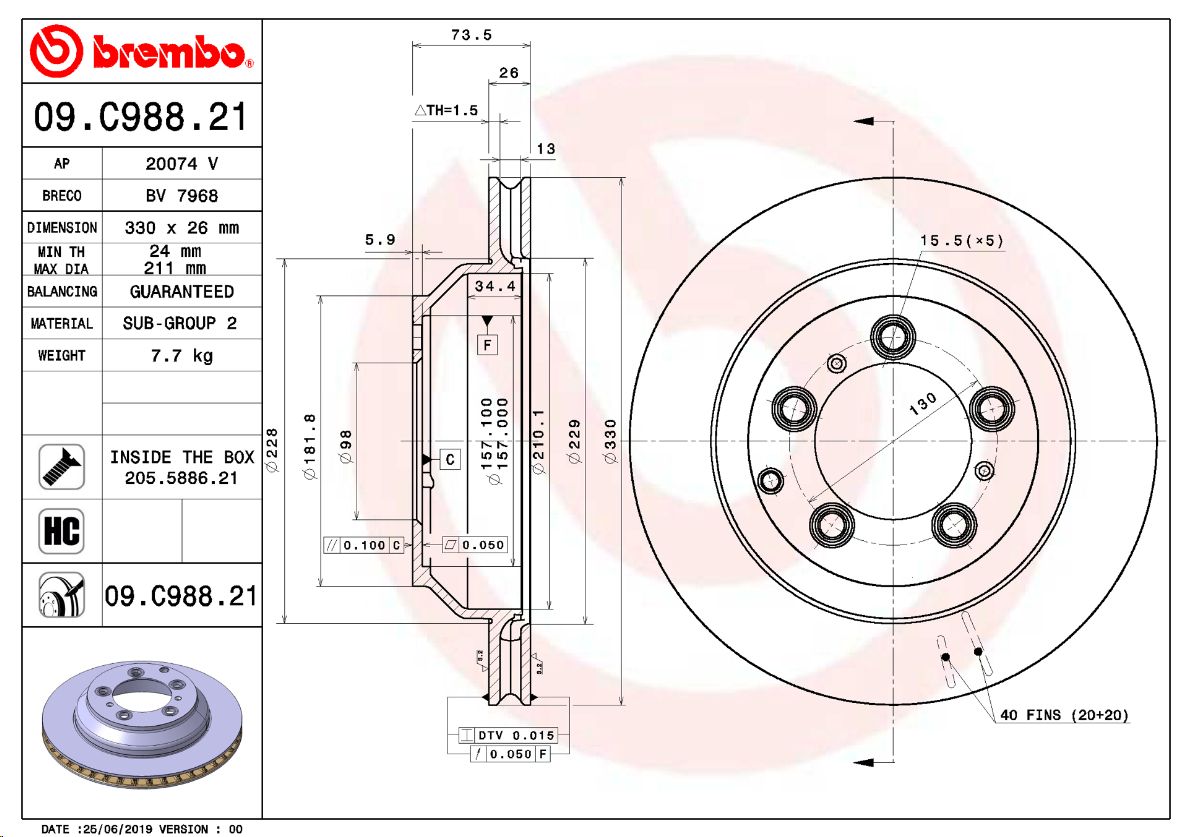 Тормозной диск задний PORSCHE CAYENNE (9YA) CAYENNE Coupe (9YB) BREMBO EUROPE - Миниатюра товара 1