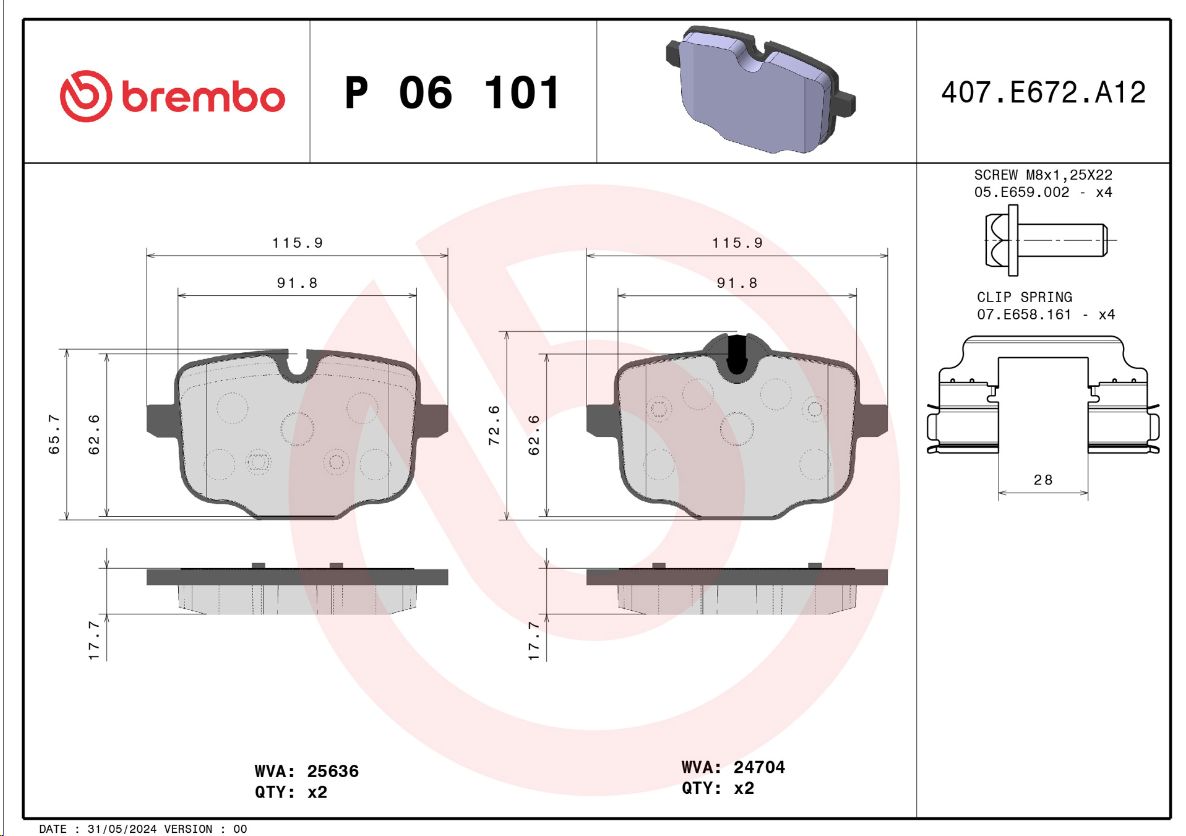 Тормозные колодки задние BMW 5 G30/F90/ 7 G11/G12  BREMBO EUROPE - Миниатюра товара 1