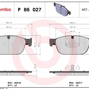 Тормозные колодки передние Volvo XC90 II, S90 II, V90 II 14> BREMBO EUROPE
