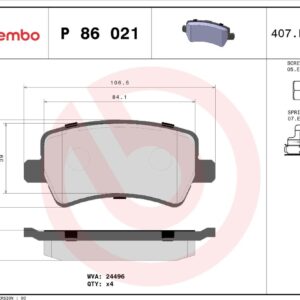 Тормозные колодки задние Ford GALAXY/S-MAX/VOLVO S80/V70/XC60/XC70 07- BREMBO EUROPE