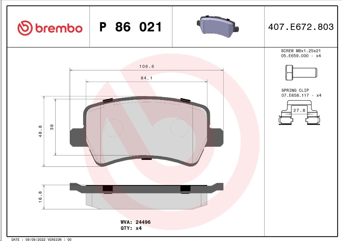 Тормозные колодки задние Ford GALAXY/S-MAX/VOLVO S80/V70/XC60/XC70 07-  BREMBO EUROPE - Миниатюра товара 1