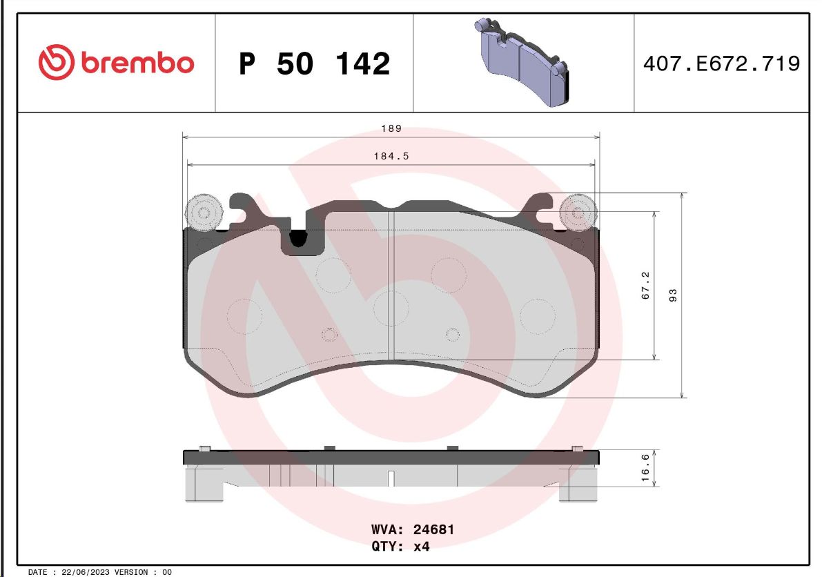 Тормозные колодки передние MB G-CLASS (W463) G 55 AMG (463.243 463.246) 1999- BREMBO EUROPE - Миниатюра товара 1