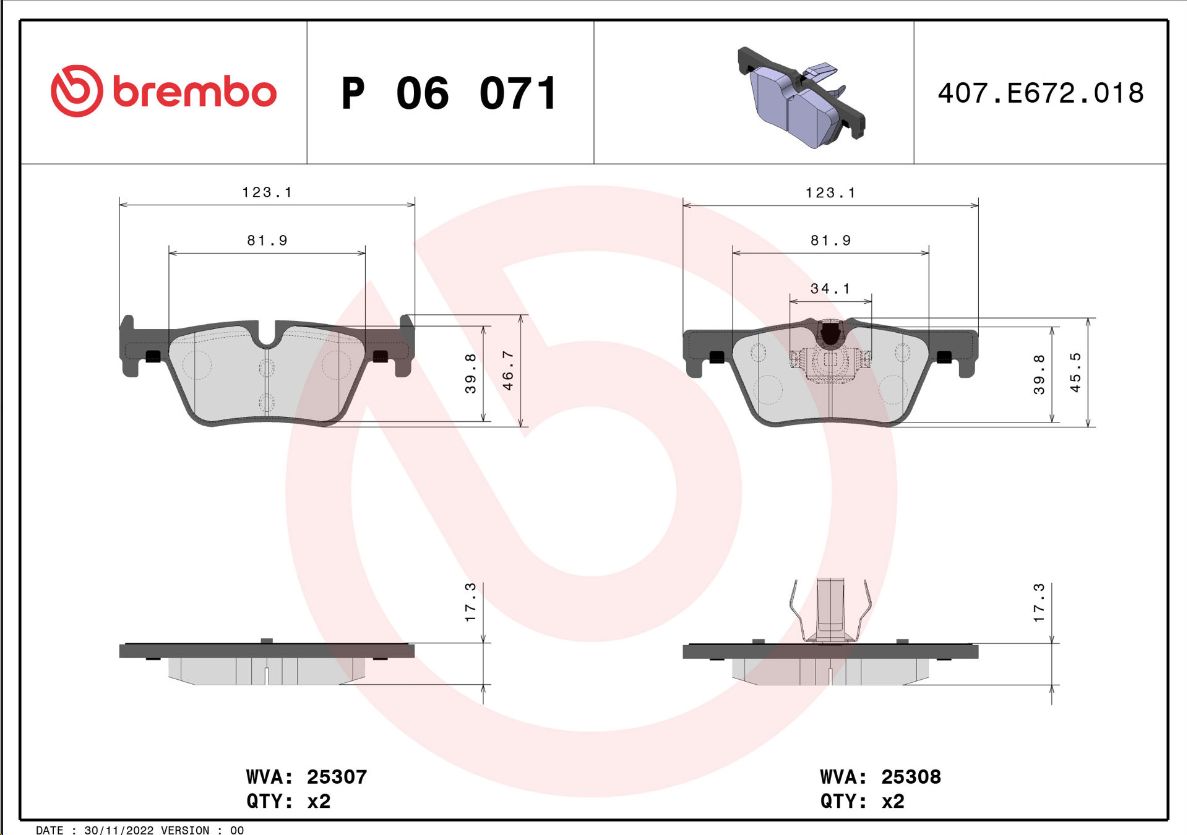 Тормозные колодки задние BMW 1 F20 10-/3 F30 11-  BREMBO EUROPE - Миниатюра товара 1