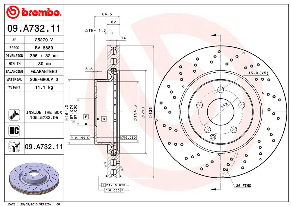 Тормозной диск передний MB V221 W221 BREMBO EUROPE - Миниатюра товара 1