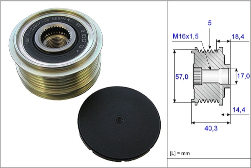 Шкив генератора HYUNDAI ACCENT III, ACCENT IV, ELANTRA IV, ELANTRA V, ELANTRA VI, GETZ, I10 INA EURO - Миниатюра товара 1