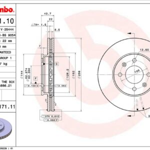 Диск тормозной передний Solaris IV Rio III BREMBO