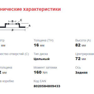 Диск тормозной задний R15 Диаметр 280 мм Высота 82 мм