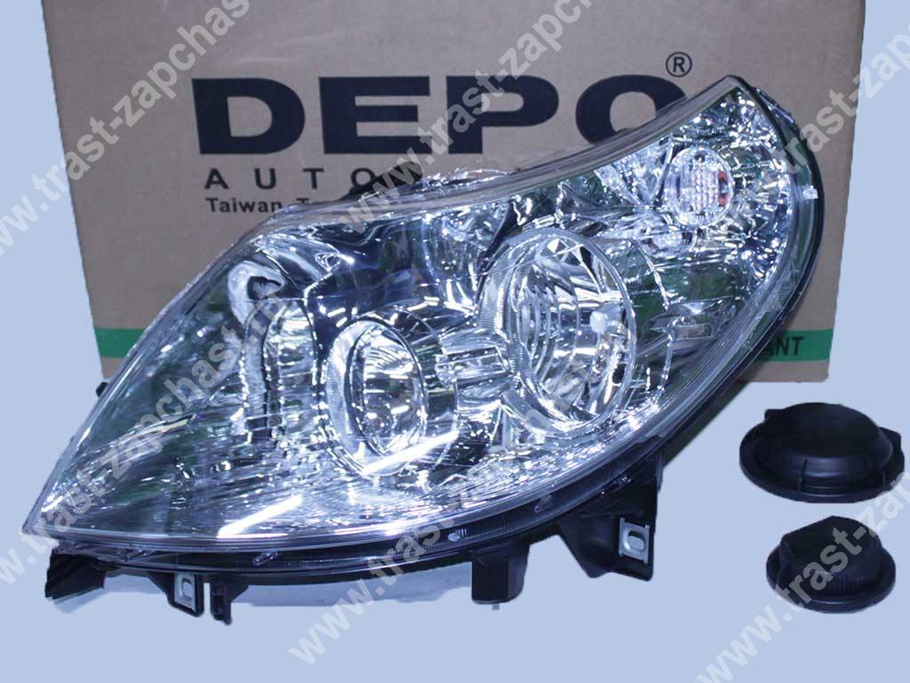 Фара PSA FIAT 250 кузов (Водит.сторона) LH 1606927480/1369497080/1340664080 желтая фишка DEPO - Миниатюра товара 1