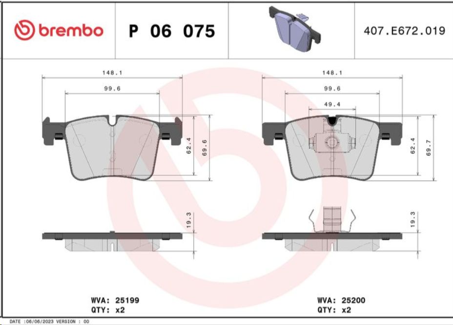 Тормозные колодки передние BMW F-series 1 F20/ 3 F30/ X3 F25 BREMBO - Миниатюра товара 1